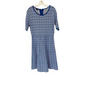 Talbots Blue White Short Sleeve Stretch Office Career Work Knit Dress‎ Medium